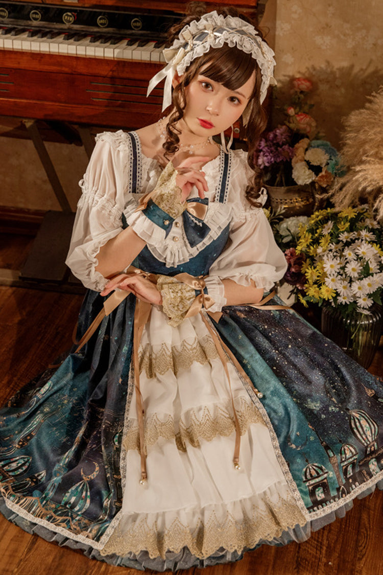 Dark Blue Night Of The Magic Lamp Palace Style Bowknot Classic Lolita Jsk Dress - Product - 4