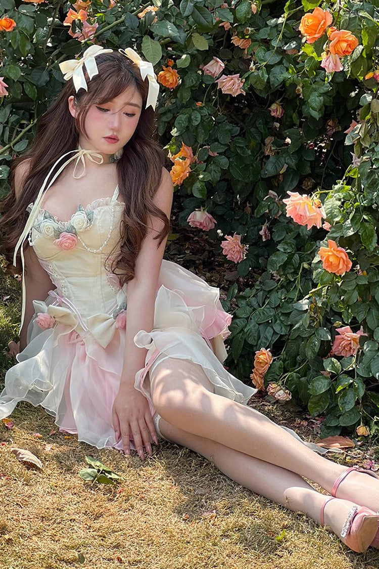 Multi-Color Peach Snow Mountain Romantic Girl V Neck Sleeveless Sweet Lolita Dress - Product - 3