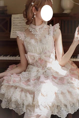 Pink [Peacock Feather] Multi-Layered Ruffle Hanayome Cardigan Bowknot Lace Sweet Lolita Jsk Dress Set - Product - 5