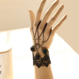 Black Retro Fashion Rose Flower Lace Tassel Female Gothic Lolita Ring Bracelet - Product - 3