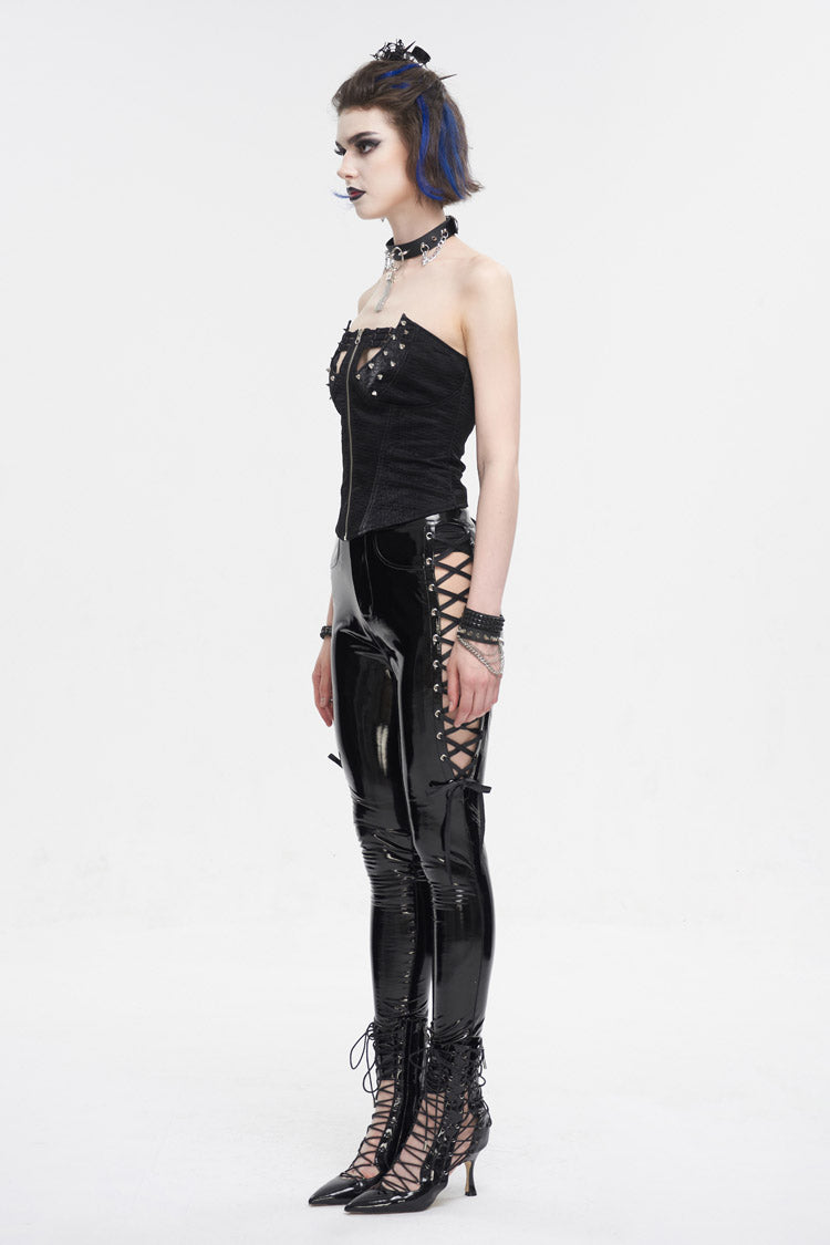 Black Lace Up Studded Overbust Women's Punk Corset - Product - 5