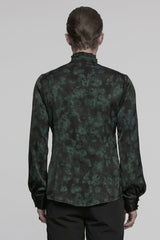 Black/Green Stand Collar Long Sleeves Ruffle Pleated Men's Gothic Blouse - Product - 3