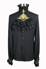 Black Chiffon Chest Embroidery Lace Sleeves Mens Gothic Blouse - Product - 4