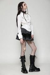 White Turn-down Collar Ruffled Long Sleeves Women's Gothic Blouse - Product - 2