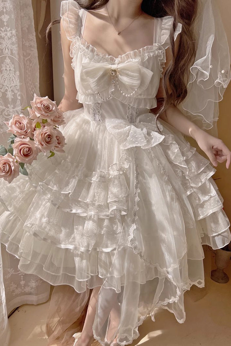 Solid Color Multi-layer Ruffle Hanayome Sweet Lolita Jsk Dress 2 Colors - White - 1