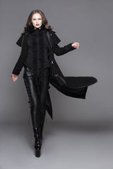Black Fake Two Pieces Game Style Woollen Womens Punk Coats - Product - 2