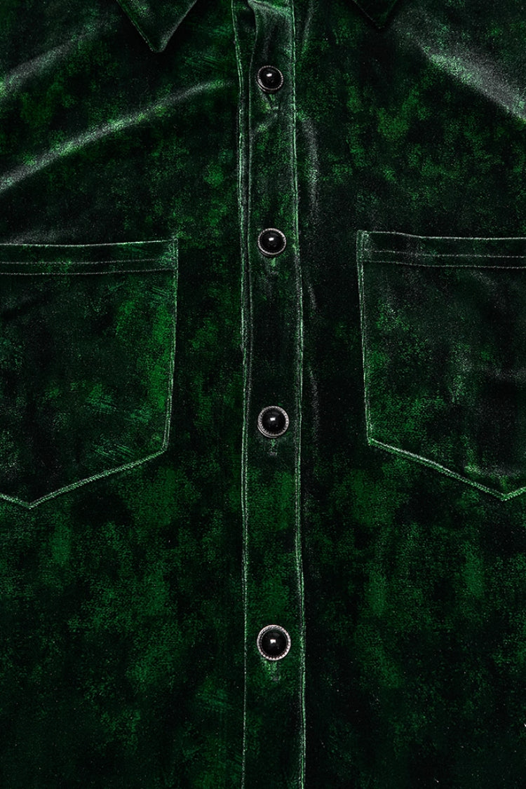 Green Lapel Collar Long Puff Sleeves Men's Gothic Shirt - Product - 6