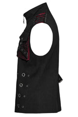 Black/Red Stand Collar Stitching Slim Men's Punk Vest - Product - 6