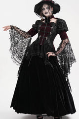 Wine Red Long Sleeves Hollow Lace Tassels Women's Gothic Jacket - Product - 2
