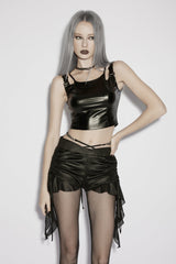 Black Square Collar Off Shoulder Halterneck Sleeveless Slim Buckled Women's Punk Vest - Product - 5