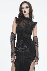 Black Mesh Studded Buckled Eyelet Women's Punk Accessory Arm Sleeves - Product - 4