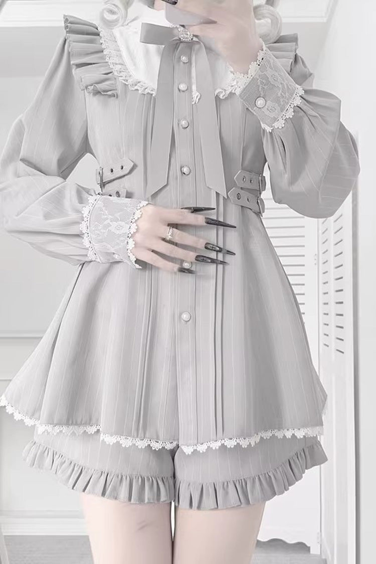 Grey Doll Collar Long Sleeves Ruffled Sweet Jirai Kei Dress - Product - 3