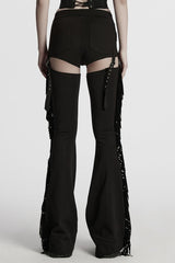 Black Tassel Lace-Up Detachable Women's Punk Pants - Product - 3