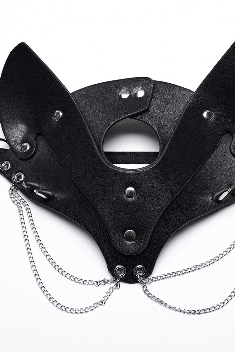 Black Metal Chain Fox Faux Leather Women's Steampunk Mask - Product - 6