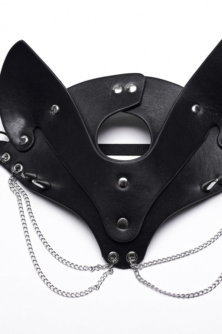 Black Metal Chain Fox Faux Leather Women's Steampunk Mask - Product - 6