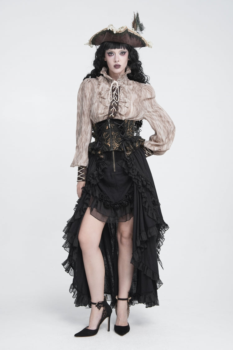 Black Jacquard Lace Lace-Up Slim Fit Zippered Women's Gothic Royal Girdle - Product - 2