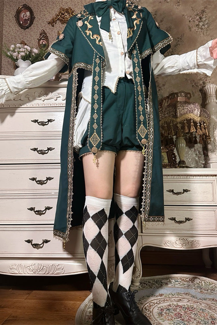 Green [Theocratic Messenger] Embroidery Classic Military Gorgeous Handsome Ouji Lolita Coat Blouse Shorts Set - Product - 10