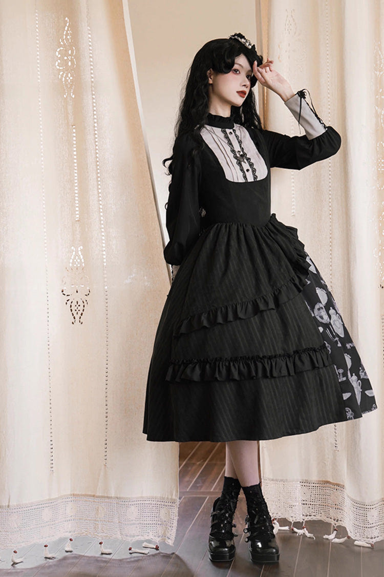 Black Lunar Eclipse Dinner Cups Print Autumn Winter Gothic Lolita Jsk Dress - Product - 3