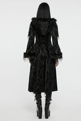 Black Stand Collar Long Sleeves Jacquard Print Stitching Hooded Women's Gothic Coat - Product - 3