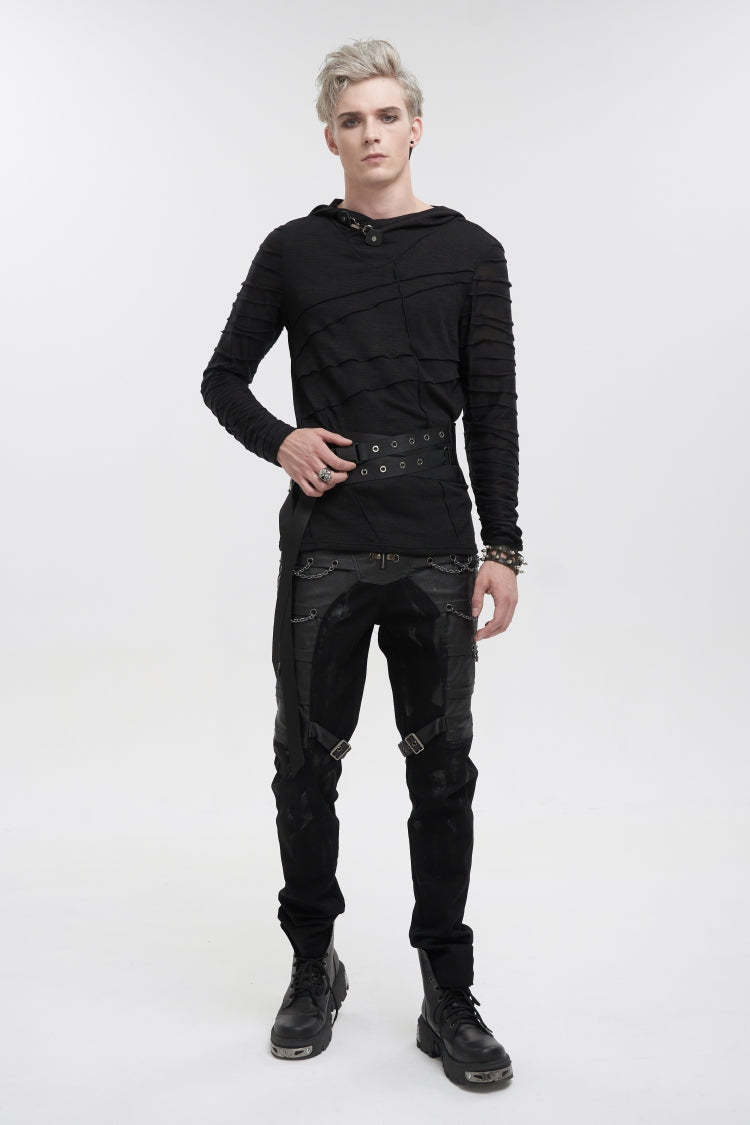 Black Lace-Up Slim Fit Asymmetric Buckled Eyelet Men's Punk Cool Decussate Belt - Product - 6