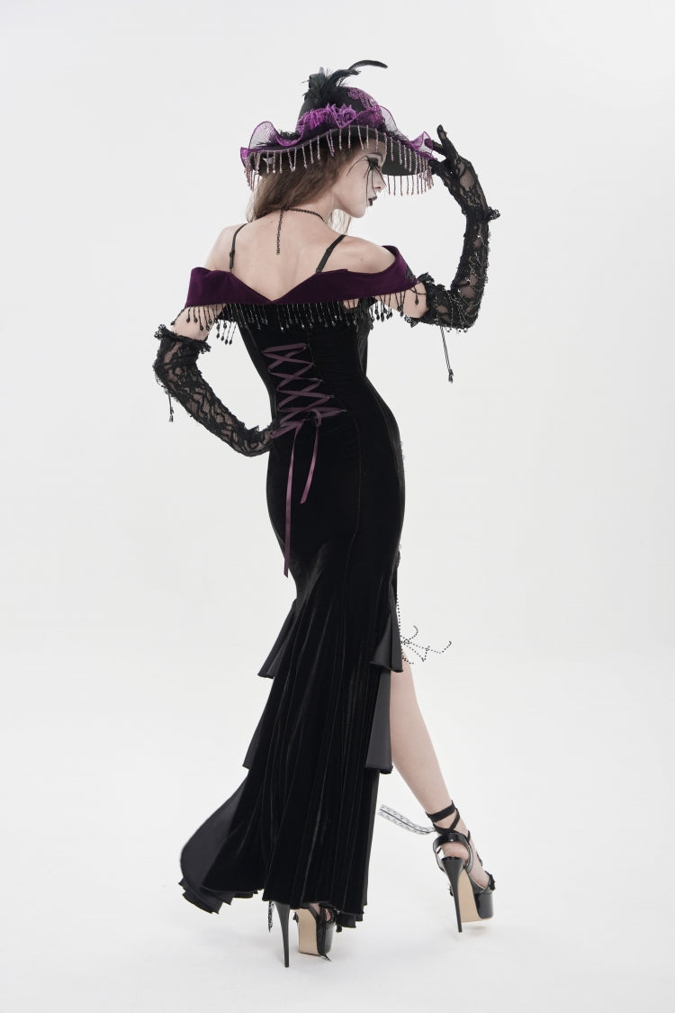 Black/Purple Off Shoulder Sleeveless Embroidered Lace Slim Women's Gothic Gorgeous Strapless Dress - Product - 7