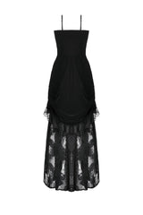 Black Women's Gothic Embroidered Lace Hem Ruched Slip Wedding Dress - Product - 13