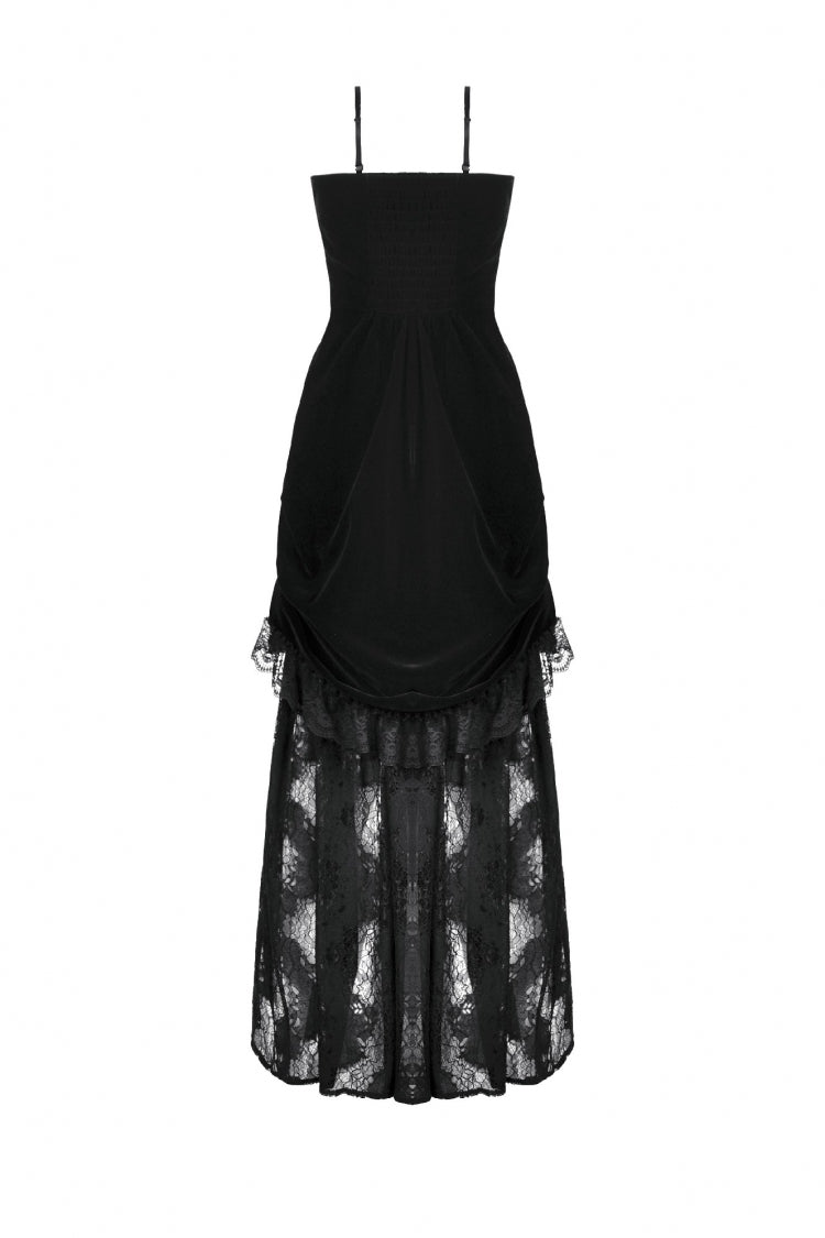 Black Women's Gothic Embroidered Lace Hem Ruched Slip Wedding Dress - Product - 13