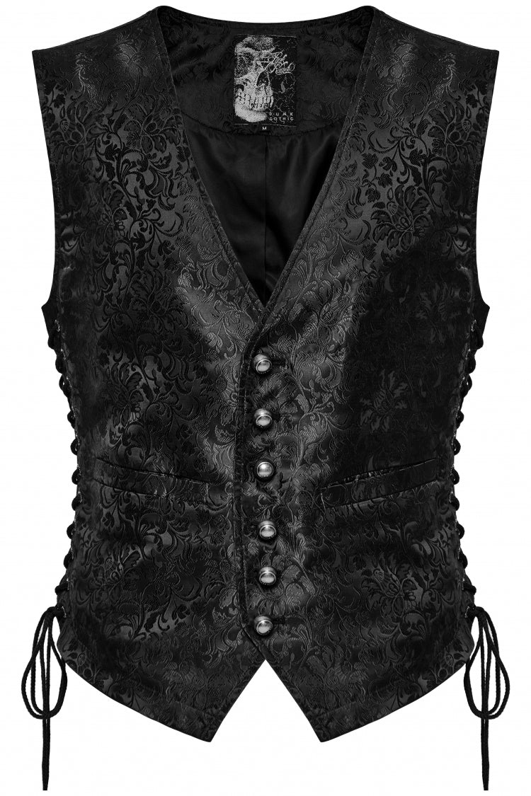 Black V Collar Jacquard Lace-Up Men's Gothic Vest - Product - 5