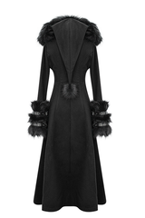 Black Gothic Double Faced Woolen Hooded Long Sexy Women Coat - Product - 7