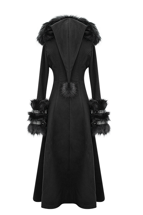 Black Gothic Double Faced Woolen Hooded Long Sexy Women Coat - Product - 7