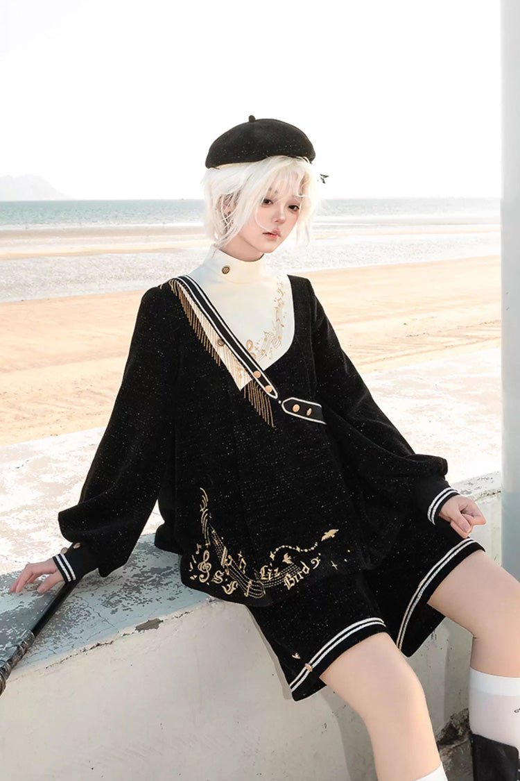 Black [Song Of Tomorrow] Long Sleeves Embroidery Asymmetric Gothic College Style Ouji Lolita Full Set - Product - 2