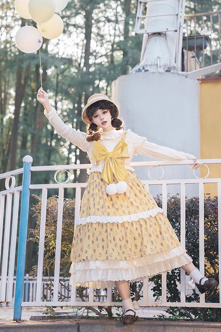 Ivory Round Collar Long Sleeves Ruffle Sweet Lolita Dress - Product - 3