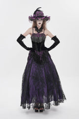 Black/Purple Lace-Up Women's Gothic Embroidered Tassels  Overbust Corset - Black/Purple - 1