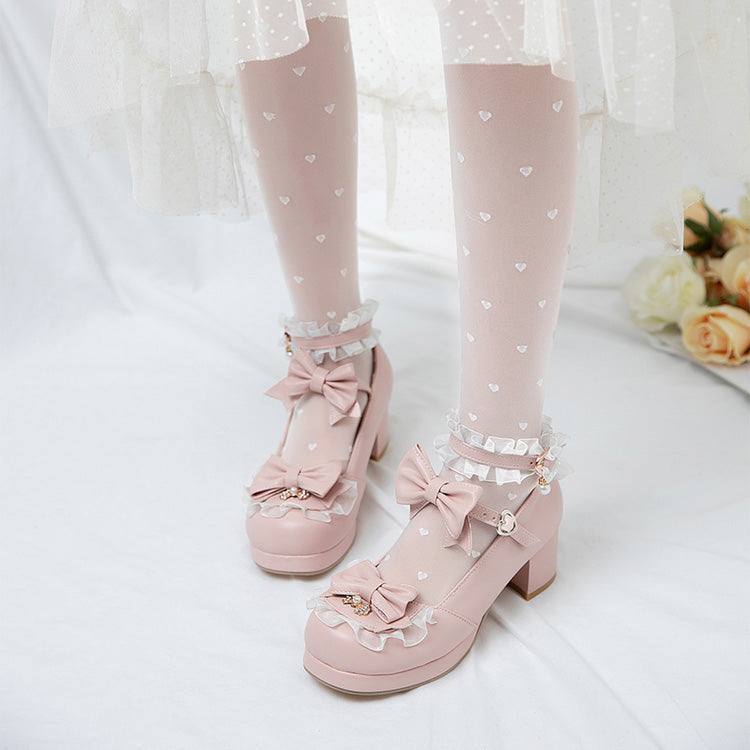 Bowknot White Frills Sweet Lolita High Heel Shoes - Product - 10