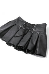 Black Cross Belt Chain-Decorated Lace-Up Women's Punk Pleated Skirt - Product - 17