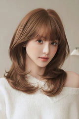 Milk Coffee Full Air Bangs Multi-Layered Sweet Lolita Collarbone Length Wig - Product - 2