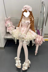 Pink Sleeveless Multi-Layered Ruffled Bow Sweet Princess Ballet Lolita Jsk Dress - Product - 7
