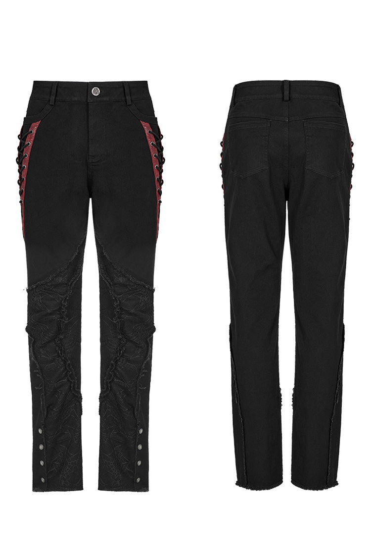 Black Stitching Spider Mesh Ripped Men's Punk Pants - Product - 5