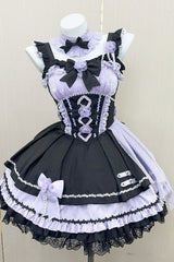 Shadow Rose Sleeveless Multi-layer Ruffle Bowknot Stitching Gothic Lolita Jsk Dress 5 Colors - Black/Purple - 6