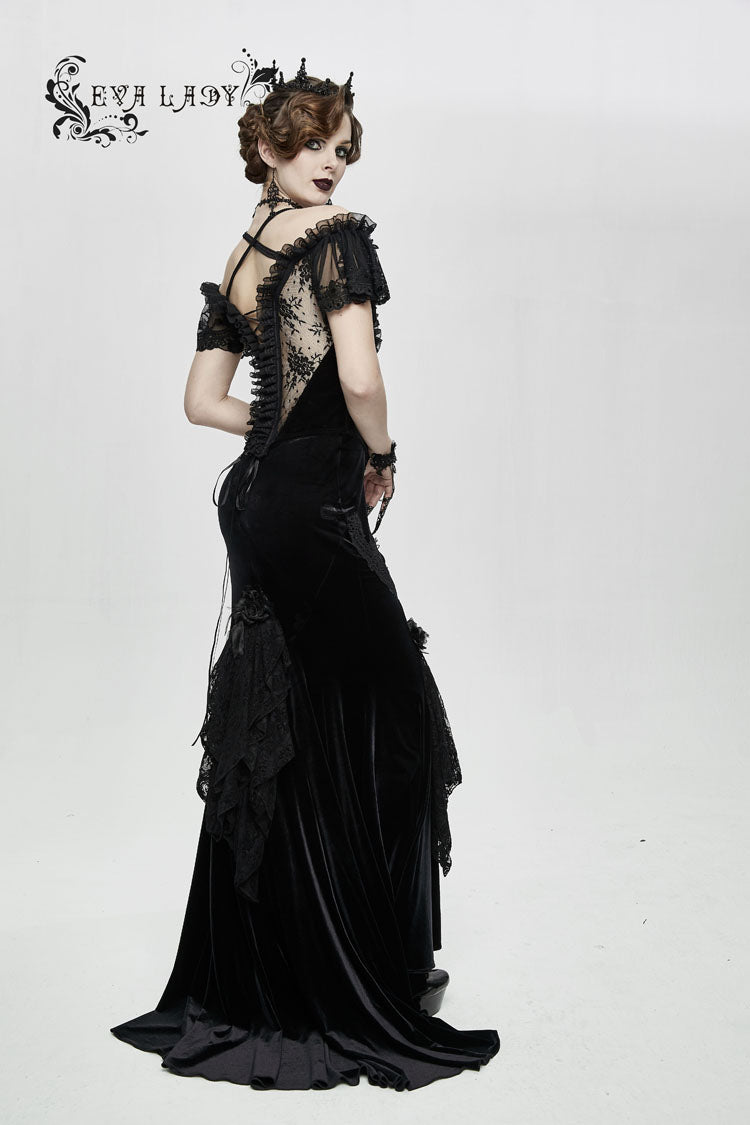 Black Gorgeous Sheer Floral Lace Ruffled Fitted Women's Gothic Corsets With Detachable Hem - Product - 6