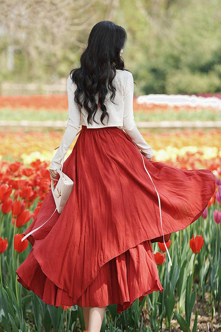 Red Sleeveless Double-Layered Ruffled Rose Classic Lolita Jsk Dress - Product - 10