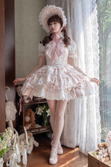 Pink [Small Cakes] Sleeveless Multi-Layered Ruffle Bowknot Lace Sweet Lolita Jsk Dress - Product - 3