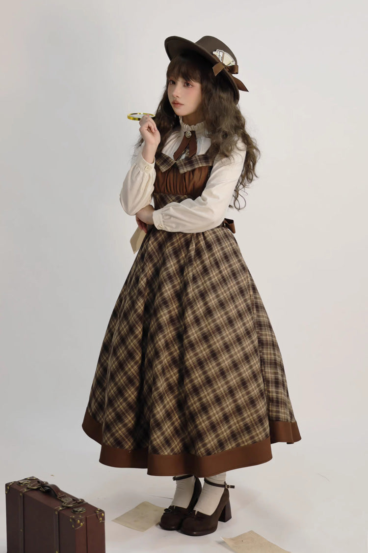 Brown [Broken Pocket Watch] Sleeveless Printed Spliced Detective-Style Classic Lolita Jsk Dress - Product - 6