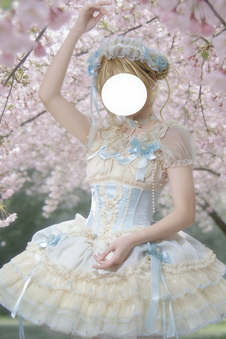 [Flowing Light Gift Box] Square Collar Sleeveless Multi-Layered Ruffled Bow Elegant Ballet Sweet Lolita Jsk Dress 6 Colors - Product - 10