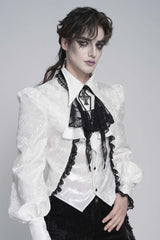 White Jacquard Lace Men's Gothic Royal Cross Beaded Neckwear - Product - 7