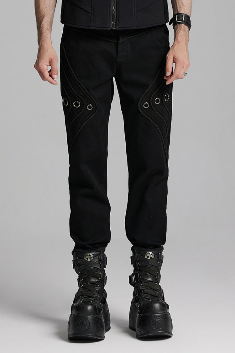Black Men's Gothic Ring Skull Pants - Black - 1