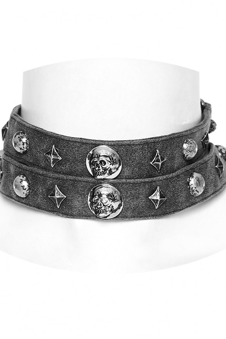 Skull Print Rivets Decoration Women's Steampunk Military Choker 2 Colors - Product - 4