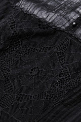 Black Women's Gothic Ruffled Stand Collar Long Puff Sleeves Spiderweb Splice Witch Maxi Dress - Product - 13