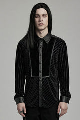 Black Lapel Collar Stitching Slim Men's Gothic Blouse - Black - 1