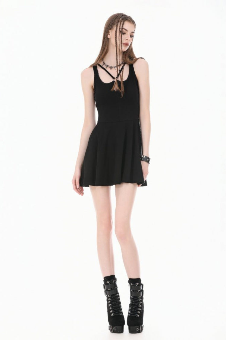 Black Cross Straps Cut-Out Women's Sweet Balletcore Mini Slip Dress - Product - 10